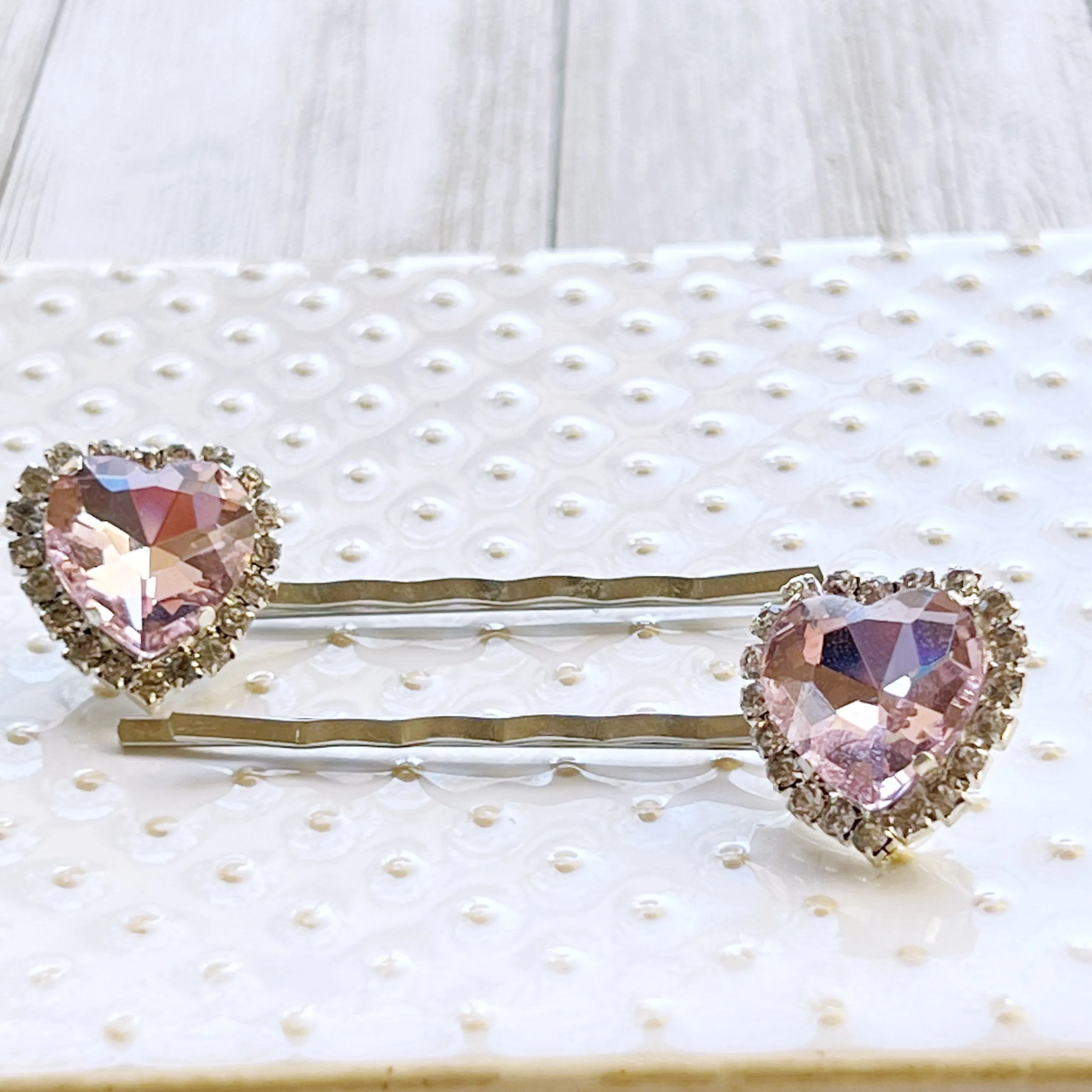 Light Pink Rhinestone Heart Hair Pins