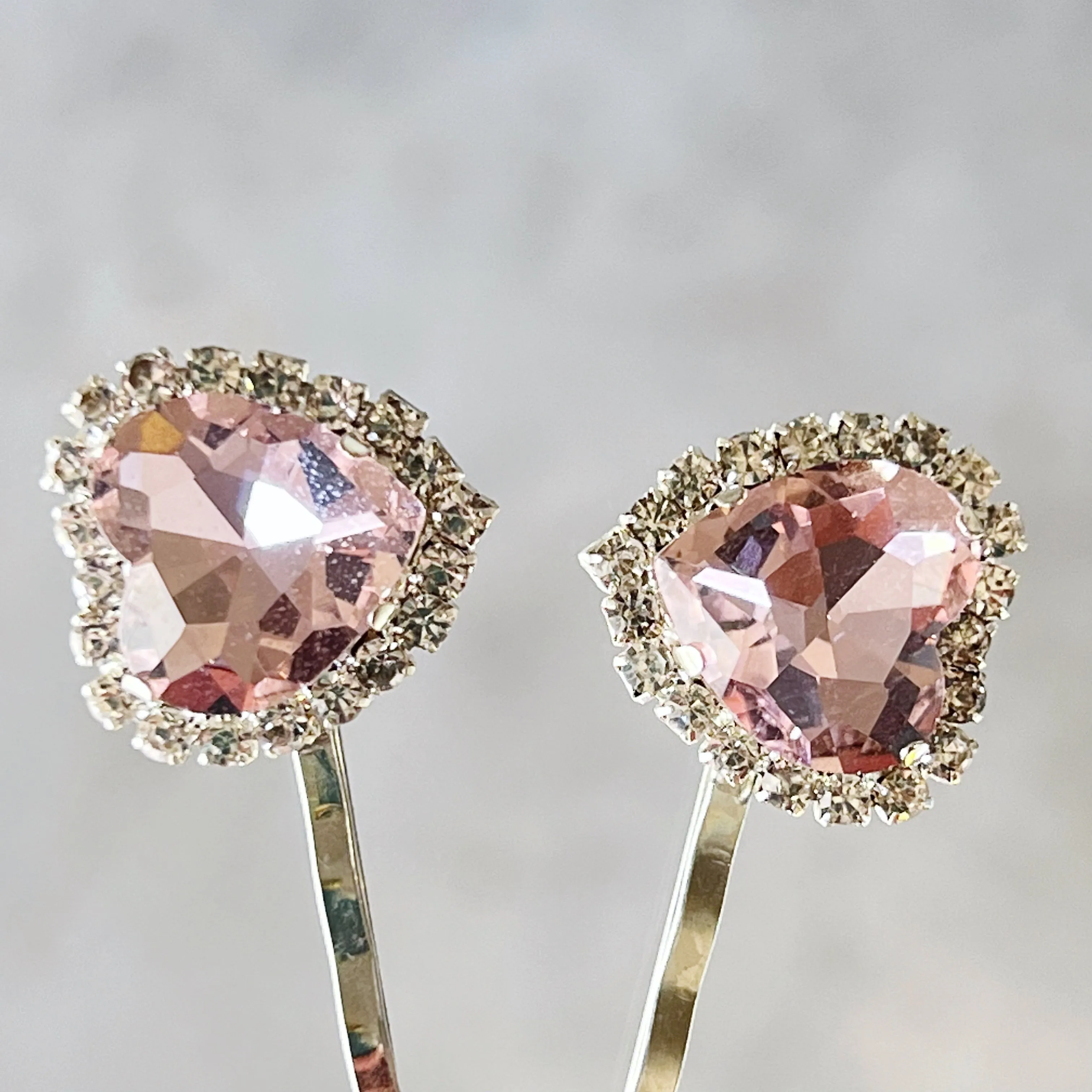 Light Pink Rhinestone Heart Hair Pins