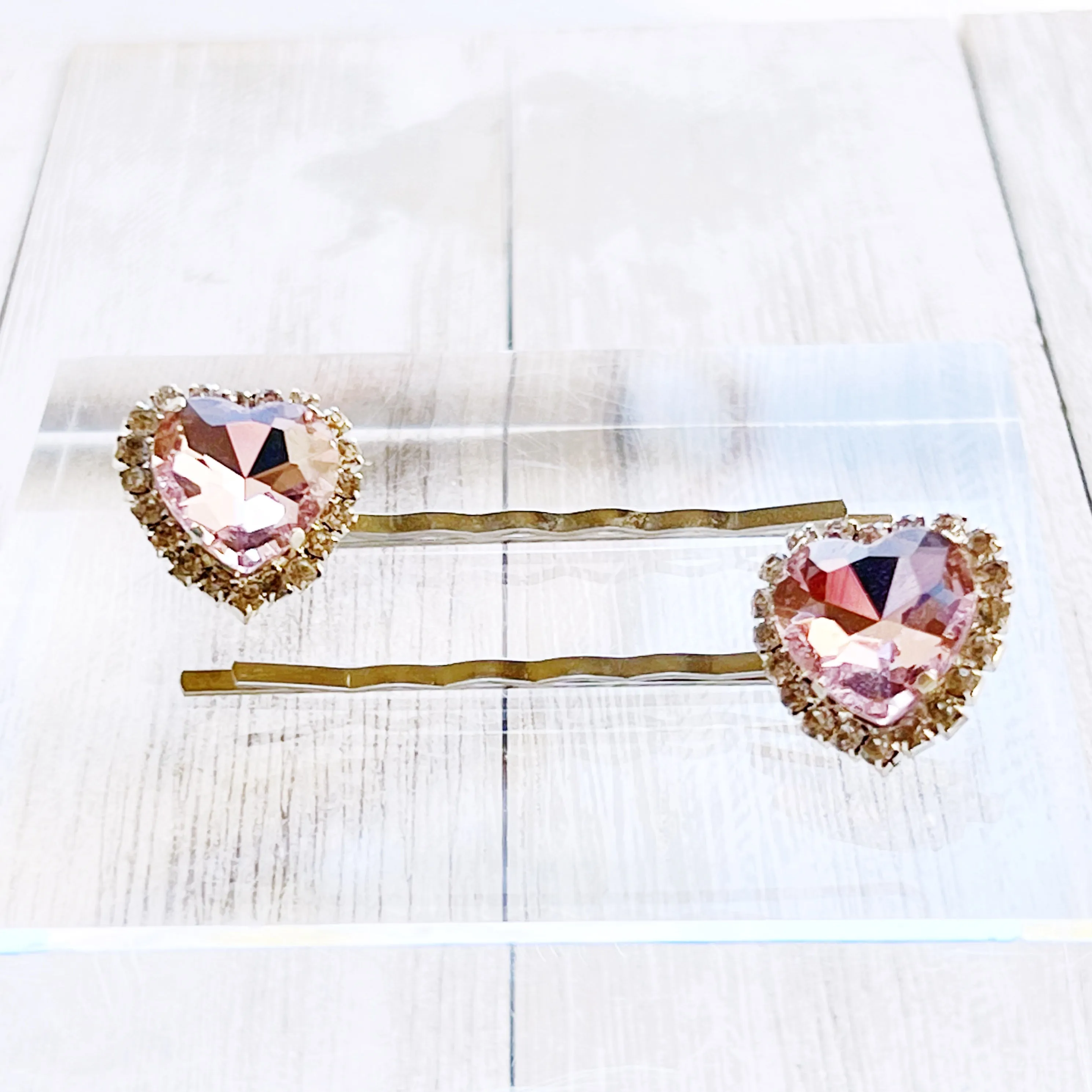 Light Pink Rhinestone Heart Hair Pins