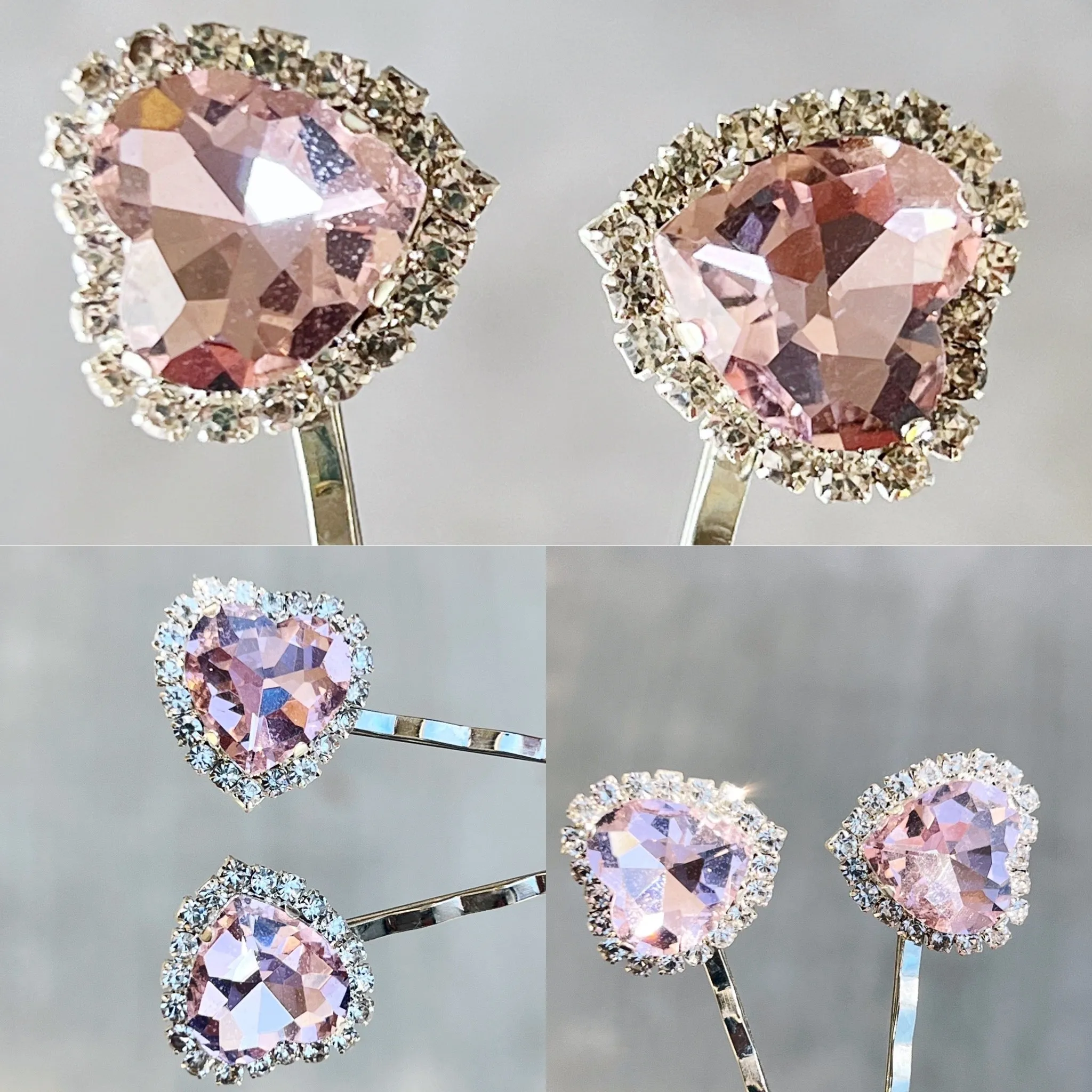 Light Pink Rhinestone Heart Hair Pins