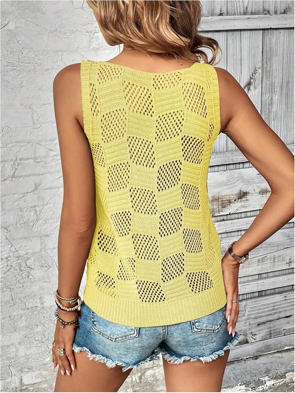 MakeMeChic Women's Crochet Tank Top Tie Dye Hollow Out Sleeveless Summer Shirt Going Out Tops