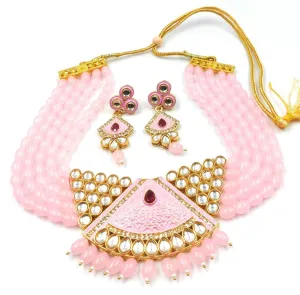 Meenakari ad kundan light pink color chokar set