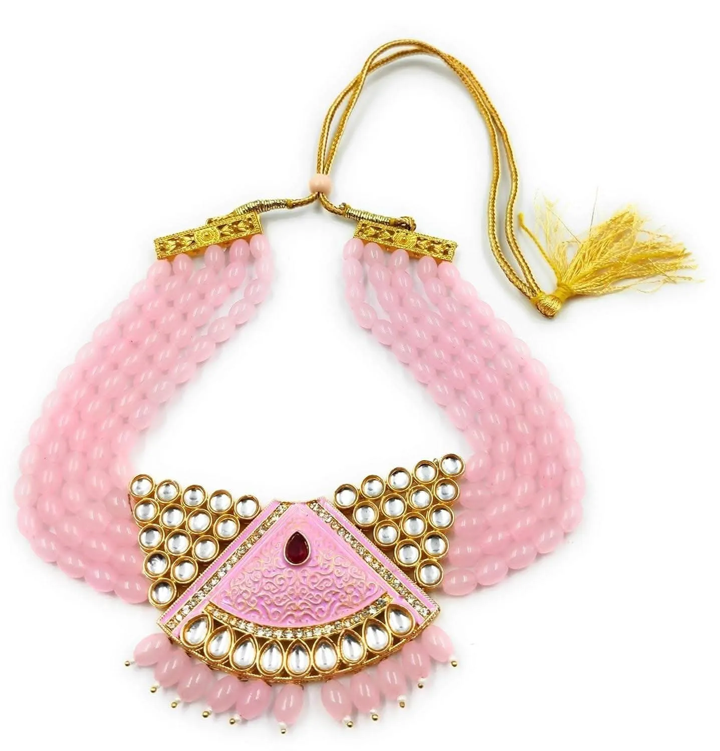Meenakari ad kundan light pink color chokar set