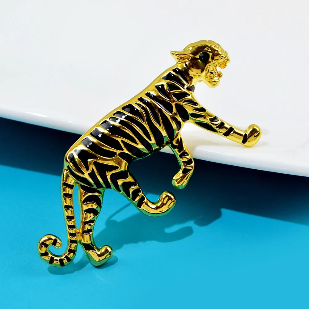 New Enamel Cute Tiger Brooches Vintage Animal Leopard Brooch Pins For Women And Men