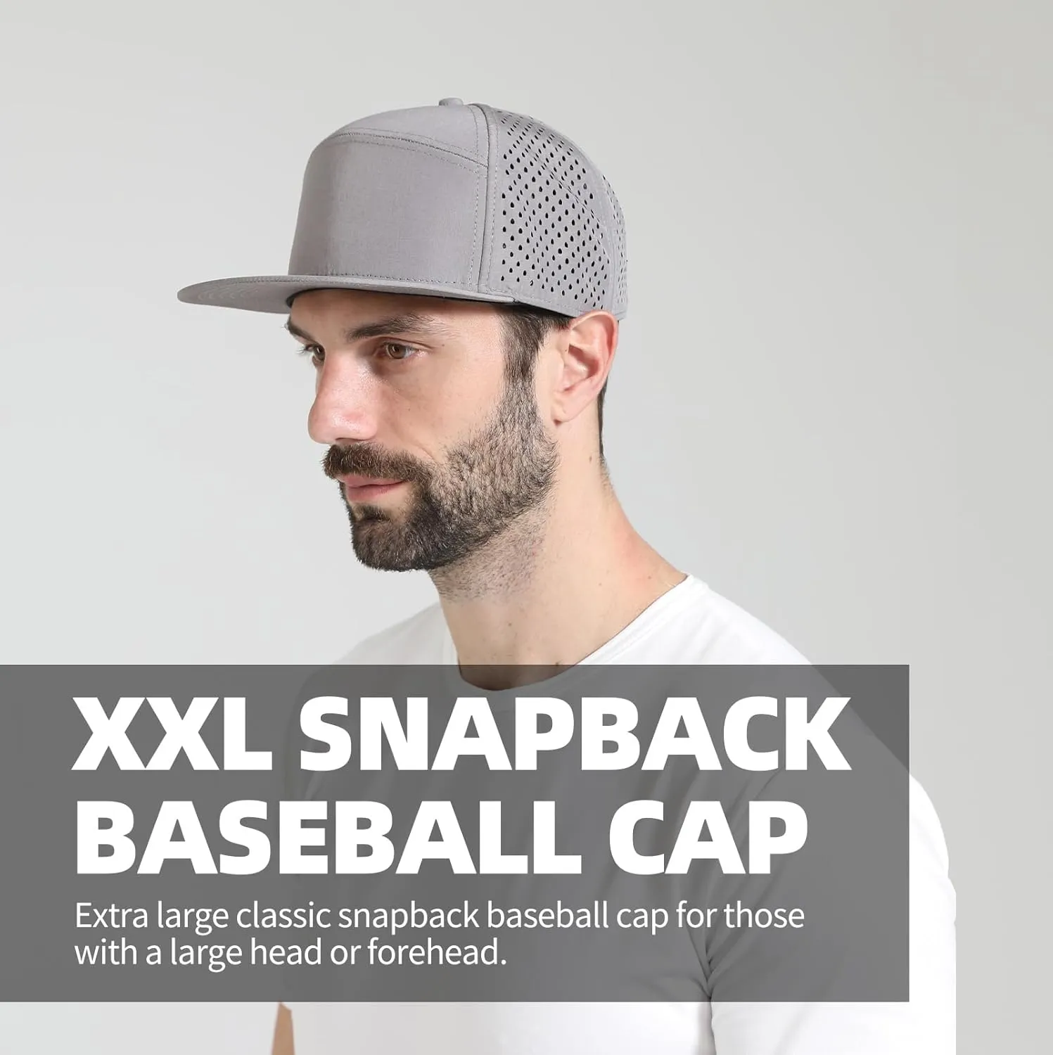 Oversize XXL Blank Flatbill Mesh Snapback Cap for Big Head 23.6"-25.6" Extra Large 6 Panel Camper Style Hat Baseball Cap