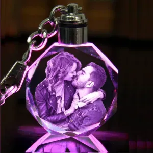 Personalized 3d photo Laser Engraved Crystal Glass keychain