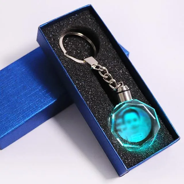 Personalized 3d photo Laser Engraved Crystal Glass keychain
