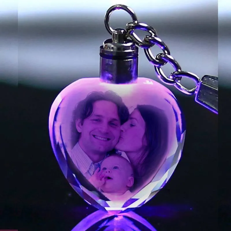 Personalized 3d photo Laser Engraved Crystal Glass keychain