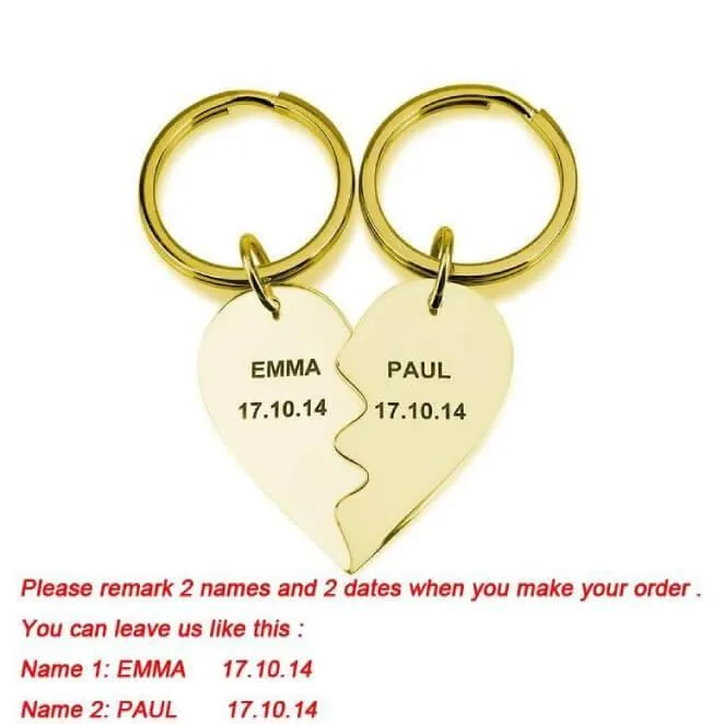 Personalized Split Heart Keychain For Couple