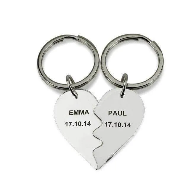 Personalized Split Heart Keychain For Couple