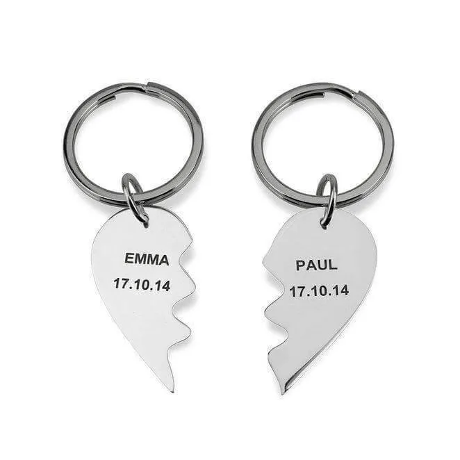 Personalized Split Heart Keychain For Couple