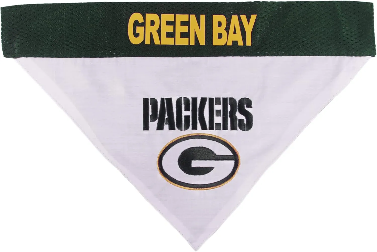 Pets First NFL DOG BANDANA - GREEN BAY PACKERS REVERSIBLE PET BANDANA. 2 Sided Sports Bandana with a PREMIUM Embroidery TEAM LOGO, Small/Medium. - 2 Sizes & 32 NFL Teams available