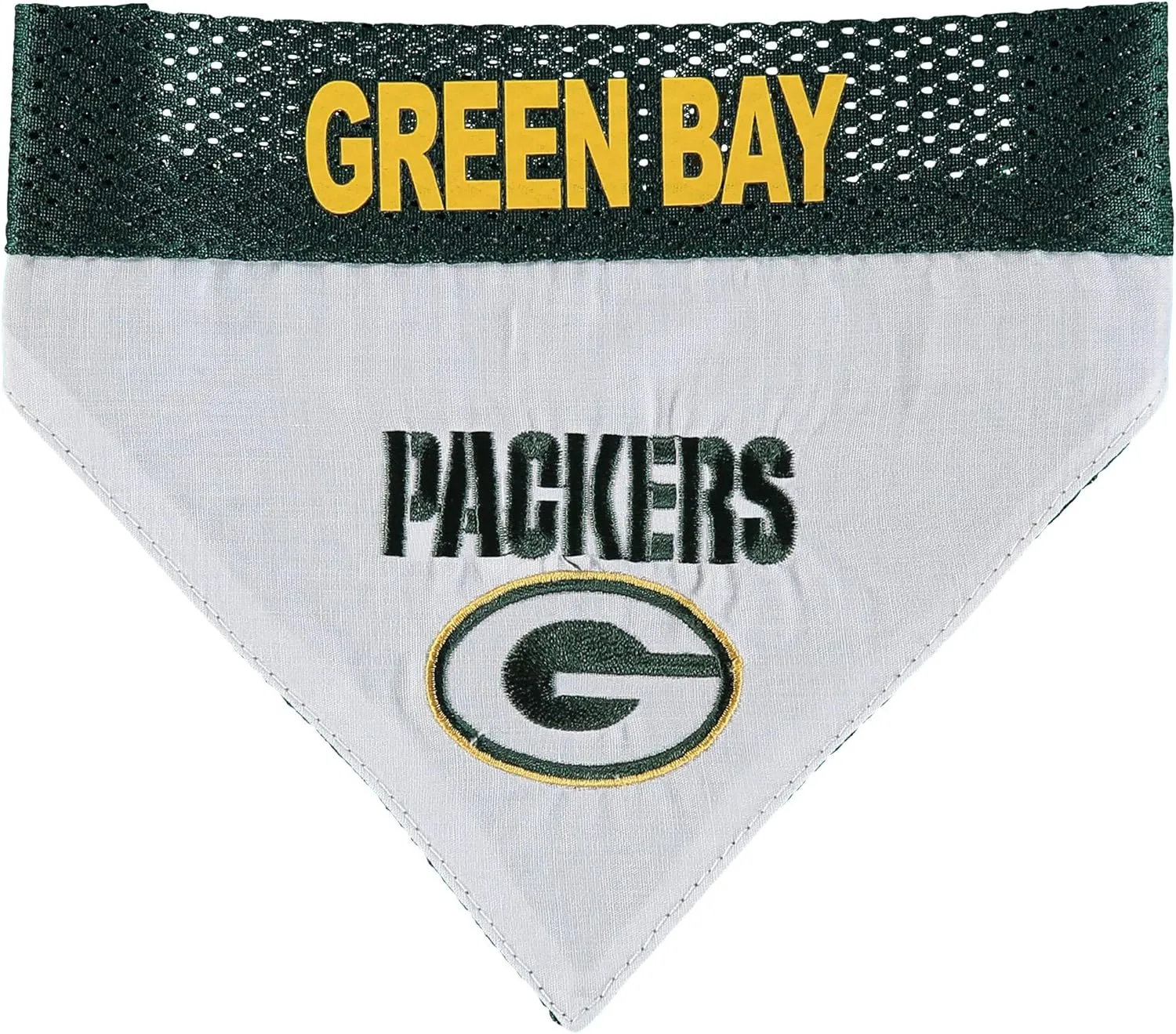 Pets First NFL DOG BANDANA - GREEN BAY PACKERS REVERSIBLE PET BANDANA. 2 Sided Sports Bandana with a PREMIUM Embroidery TEAM LOGO, Small/Medium. - 2 Sizes & 32 NFL Teams available