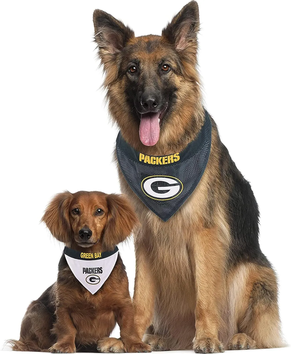 Pets First NFL DOG BANDANA - GREEN BAY PACKERS REVERSIBLE PET BANDANA. 2 Sided Sports Bandana with a PREMIUM Embroidery TEAM LOGO, Small/Medium. - 2 Sizes & 32 NFL Teams available