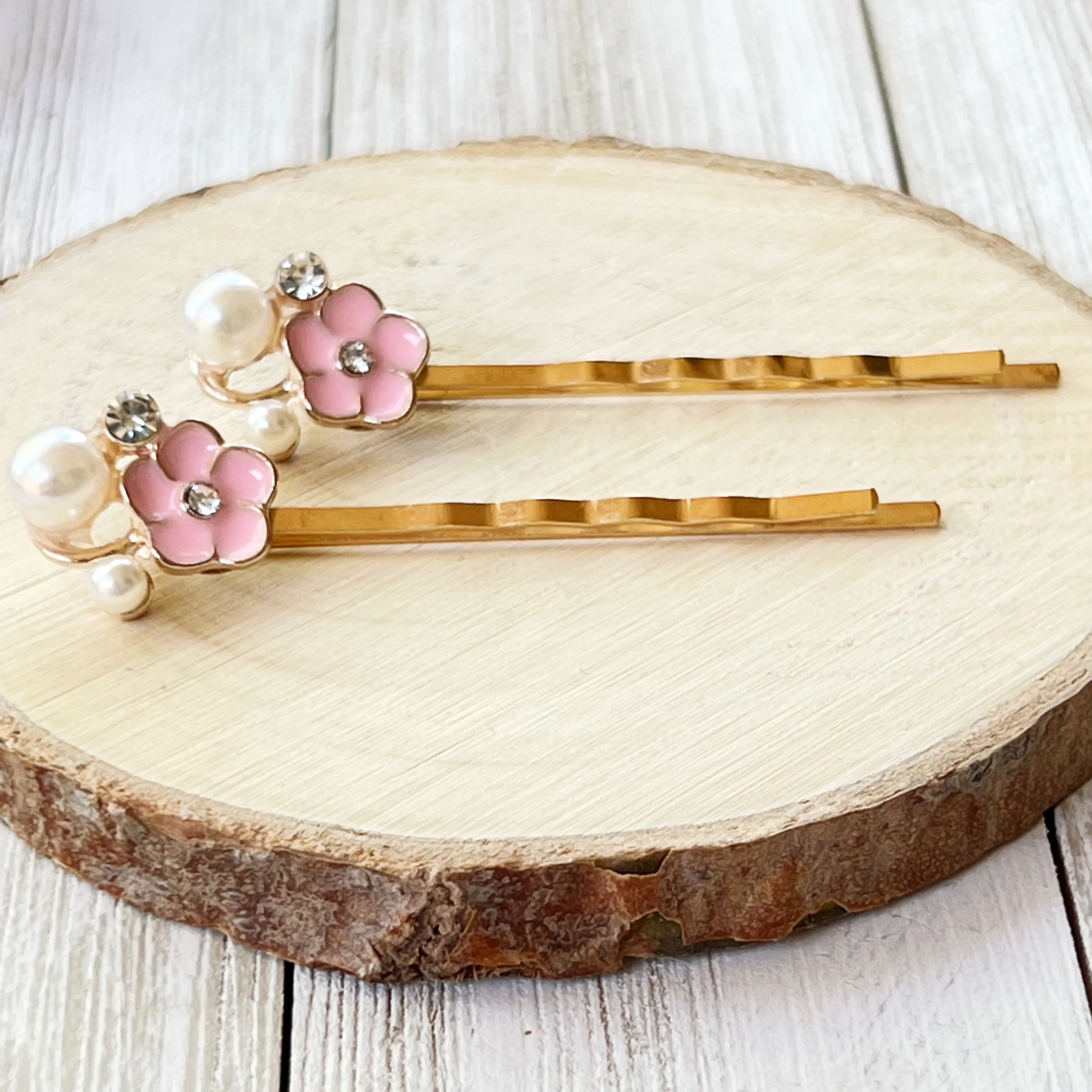 Pink Pearl & Rhinestone Flower Hair Pins: Decorative Boho Accessories for Women