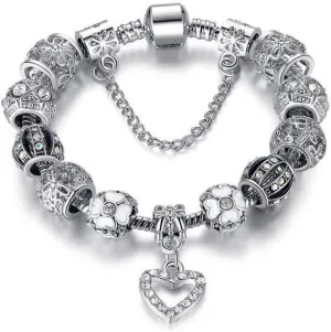 Savlano Silver Tone Charm Bracelet with Crystal and Murano Glass Beads Snake Chain for Women Comes in a Gift Box