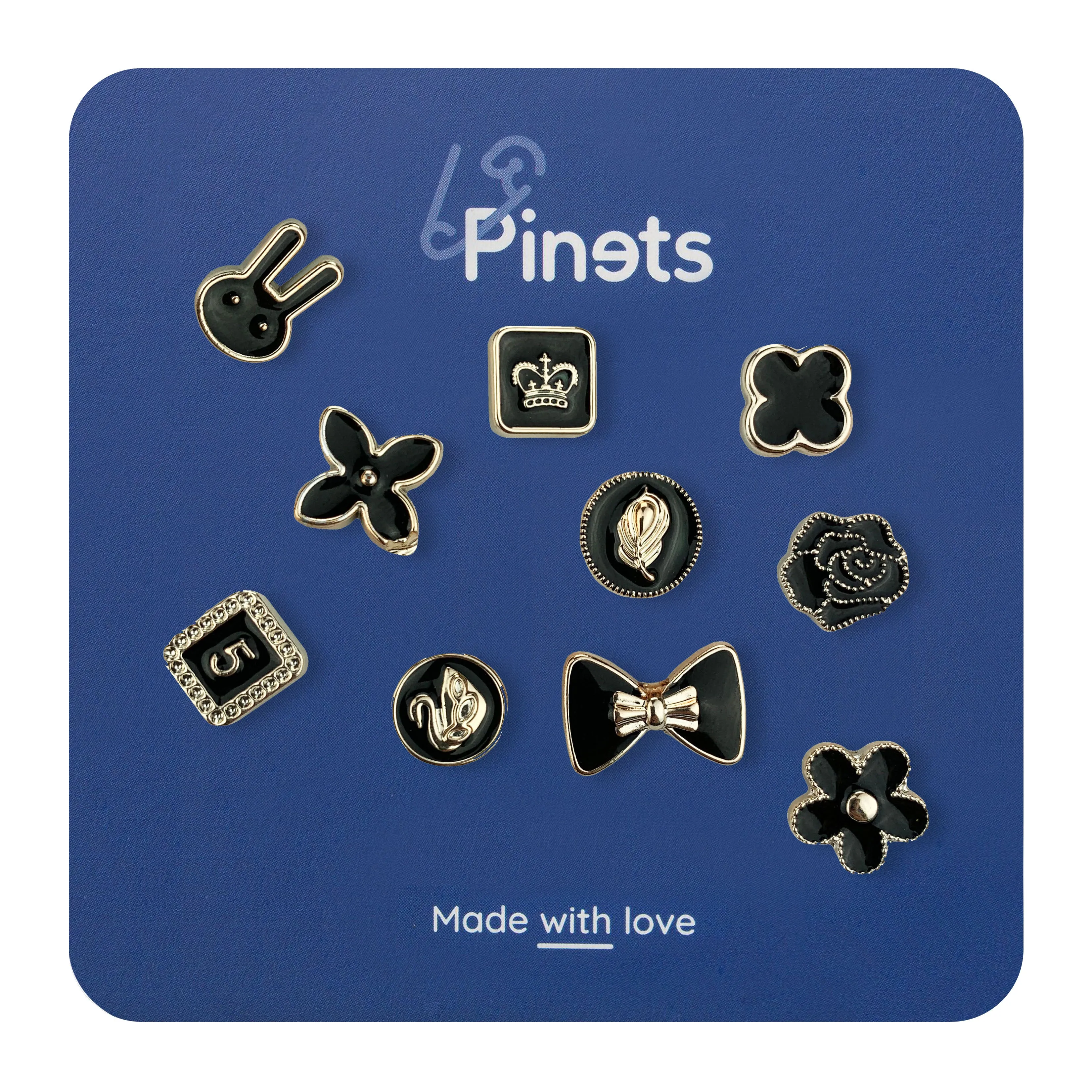 Set of 10 pins with womanly motifs