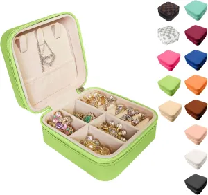 Small Travel Jewelry Box, Portable Mini Jewelry Leather Box Jewelry Ring Organizer Case Storage Holder Gift Boxes for Girls Women, Avocado green