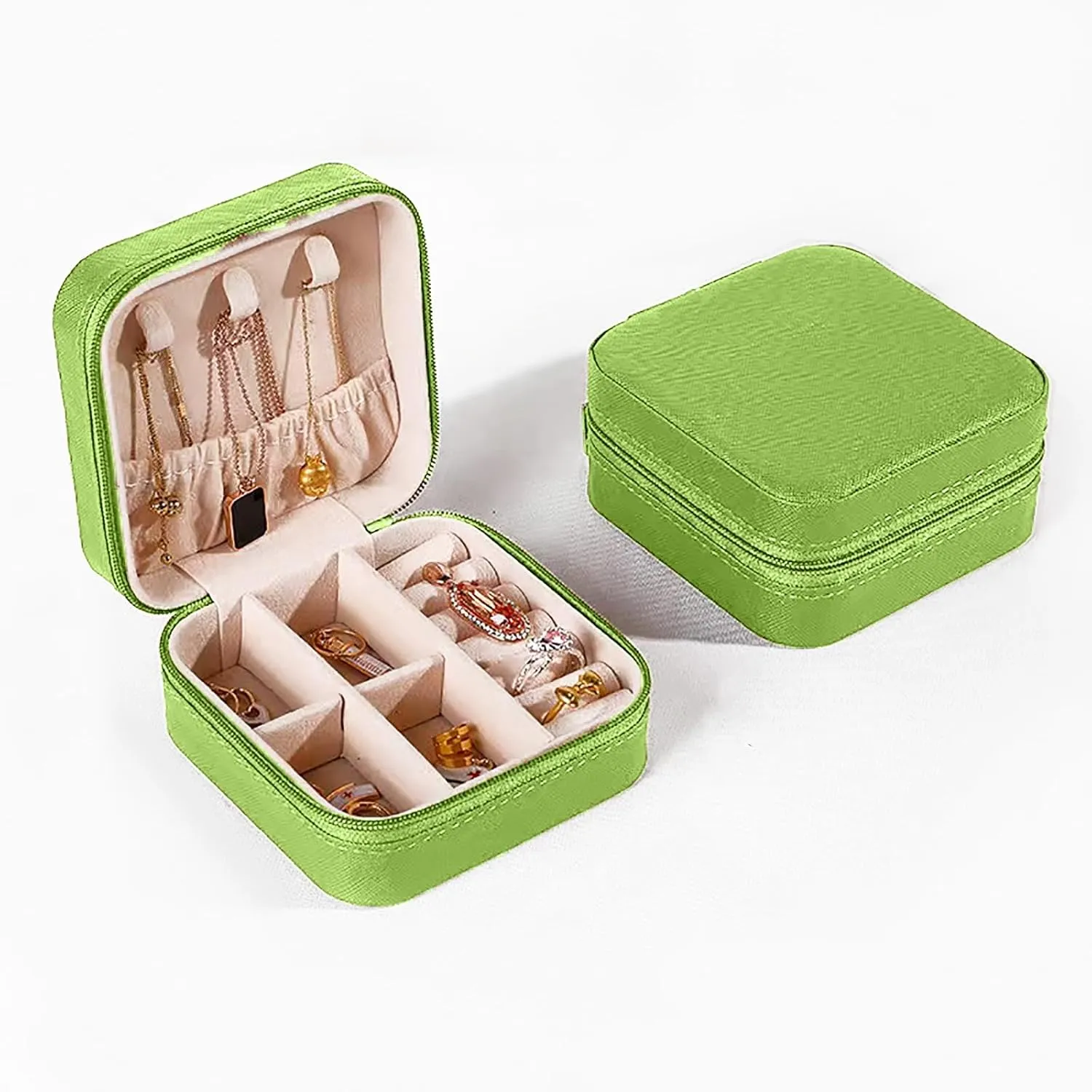 Small Travel Jewelry Box, Portable Mini Jewelry Leather Box Jewelry Ring Organizer Case Storage Holder Gift Boxes for Girls Women, Avocado green