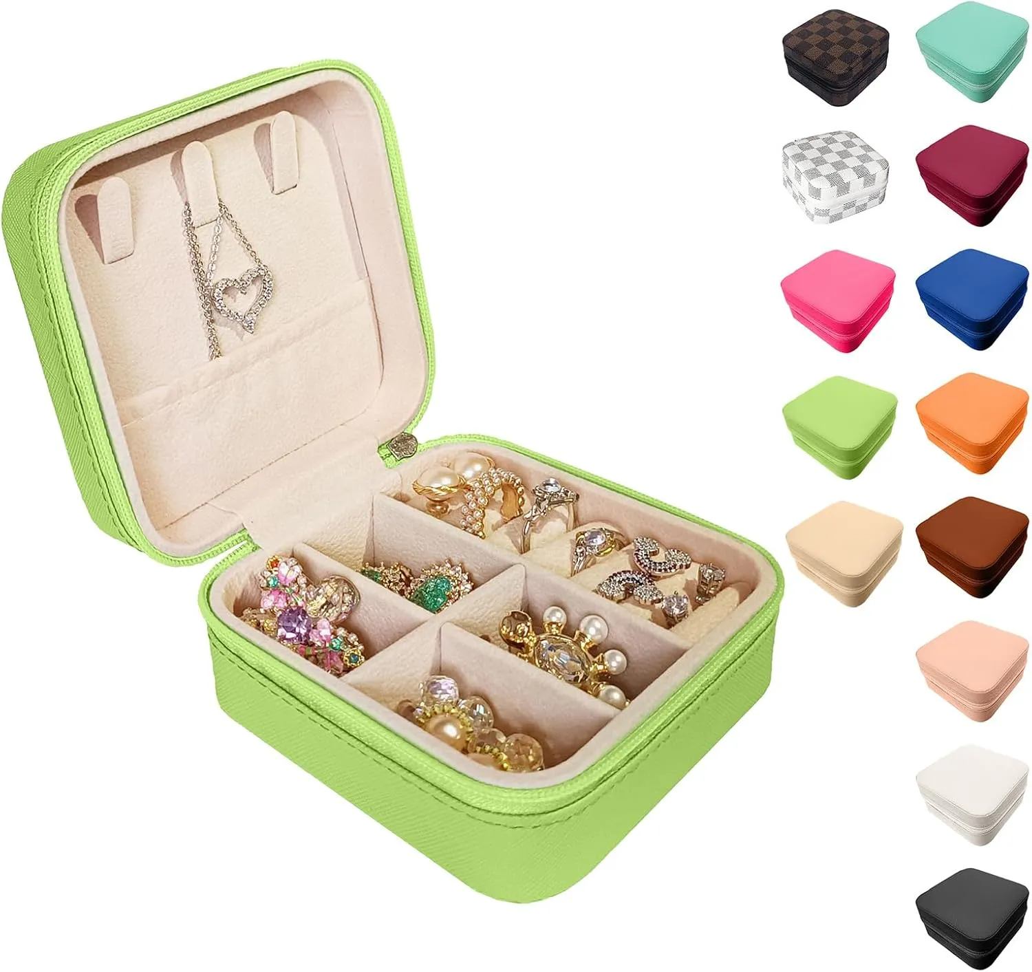 Small Travel Jewelry Box, Portable Mini Jewelry Leather Box Jewelry Ring Organizer Case Storage Holder Gift Boxes for Girls Women, Avocado green