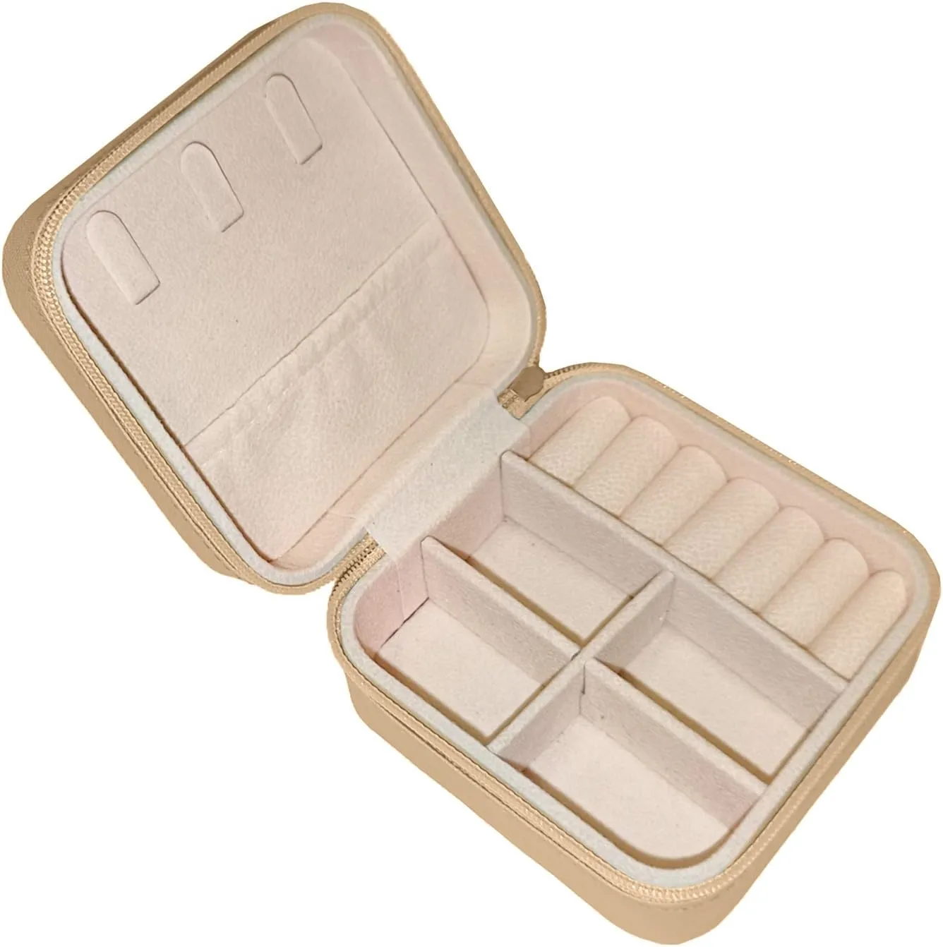 Small Travel Jewelry Box, Portable Mini Jewelry Leather Box Jewelry Ring Organizer Case Storage Holder Gift Boxes for Girls Women, camel beige