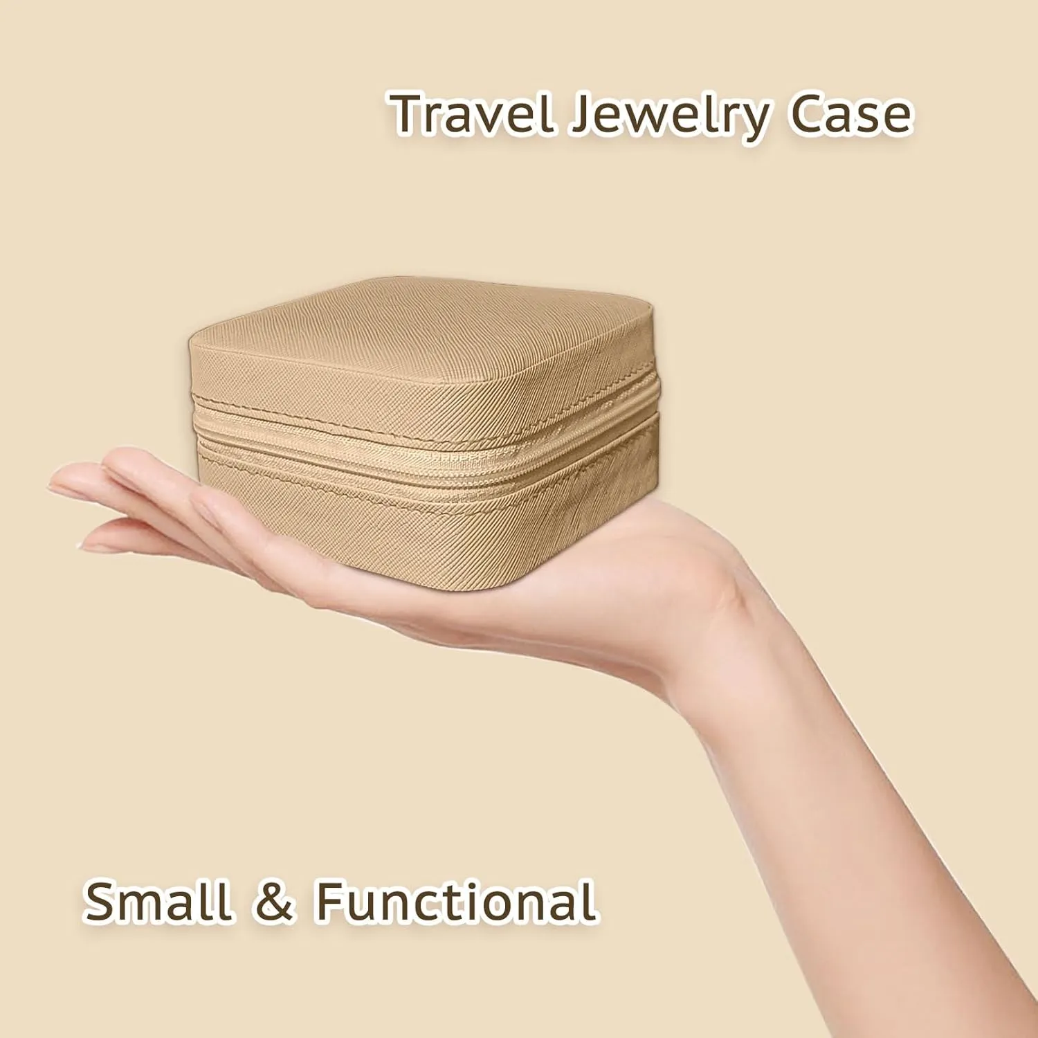 Small Travel Jewelry Box, Portable Mini Jewelry Leather Box Jewelry Ring Organizer Case Storage Holder Gift Boxes for Girls Women, camel beige
