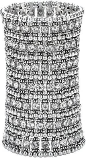 Szxc Womens Ballroom Rhinestone Stretch Cuff Bracelets Fit Wrist Circumference from 6.5" to 7.8" - Lead & Nickle Free