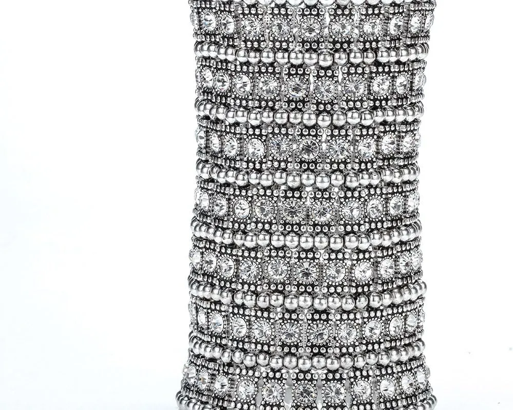 Szxc Womens Ballroom Rhinestone Stretch Cuff Bracelets Fit Wrist Circumference from 6.5" to 7.8" - Lead & Nickle Free