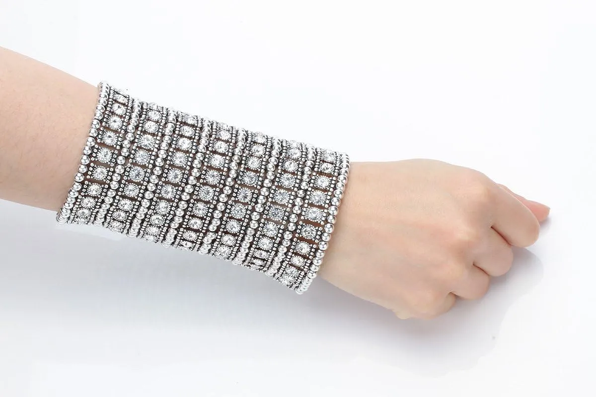Szxc Womens Ballroom Rhinestone Stretch Cuff Bracelets Fit Wrist Circumference from 6.5" to 7.8" - Lead & Nickle Free