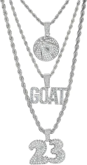 Techno Pave Men's Iced-Out Basketball Multi Pendant with 4mm Rope Chain ?C Sports-Inspired Hip-Hop Necklace, Trendy Gift for Him