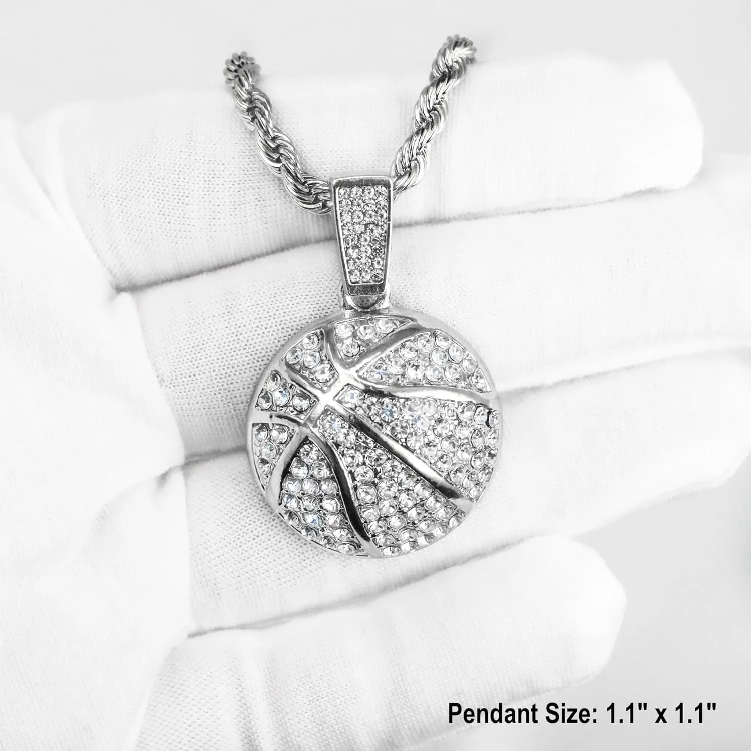Techno Pave Men's Iced-Out Basketball Multi Pendant with 4mm Rope Chain ?C Sports-Inspired Hip-Hop Necklace, Trendy Gift for Him