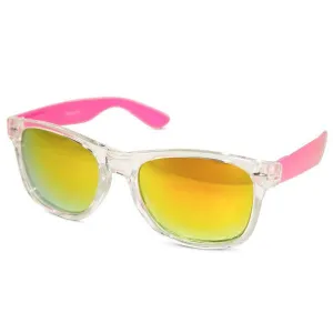 Transparent Frame Sunglasses with Neon Temples and Mirrored Lens