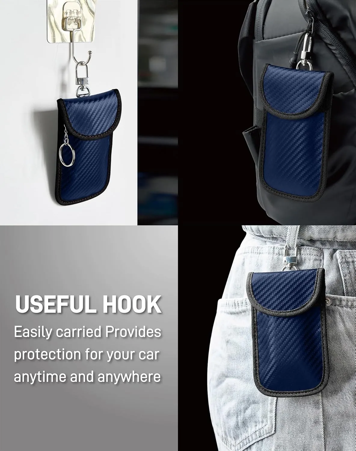 Upgraded Faraday Bag for Key Fob (2 Pack), Premium Faraday Key Fob Protector Car RFID Signal Blocking, Car Security Protection, Anti-Theft Pouch, Anti-Hacking Case Blocker Blue