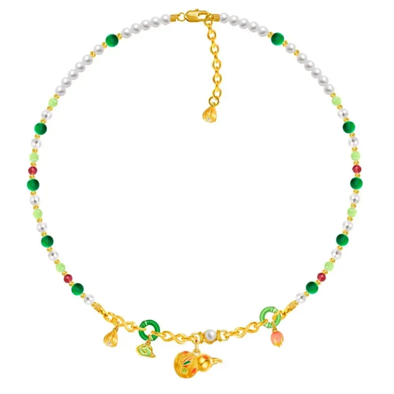 VAIGE Elegant Green Bead and White Pearl Gourd Pendant Necklace