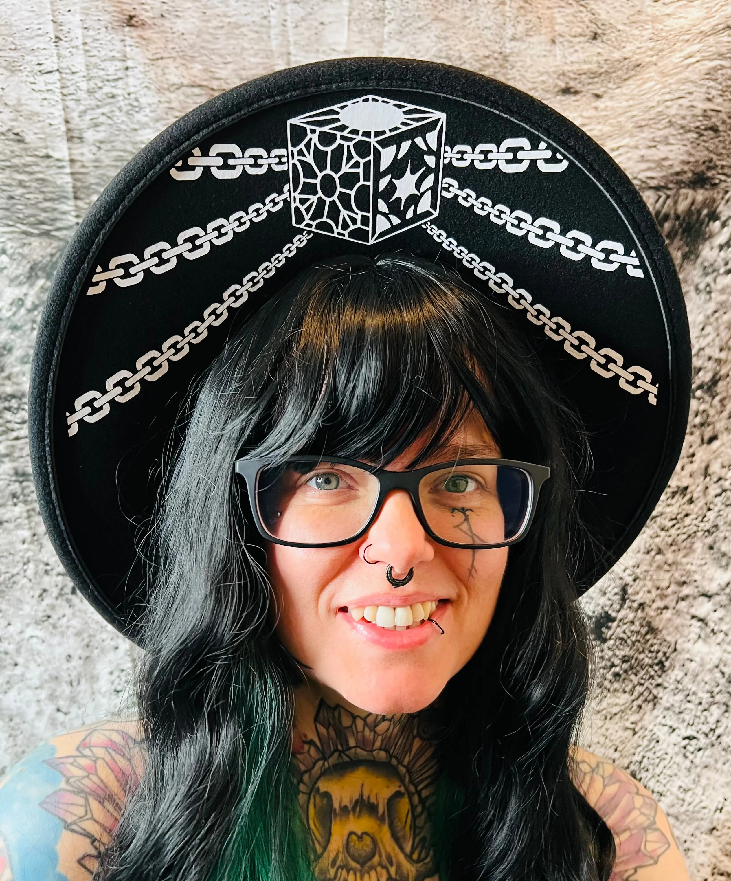 Vegan Felt Wide Brim Hat - XL Brim - Pomegranates