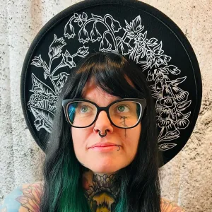 Vegan Felt Wide Brim Hat - XL Brim - "Deadly Garden"