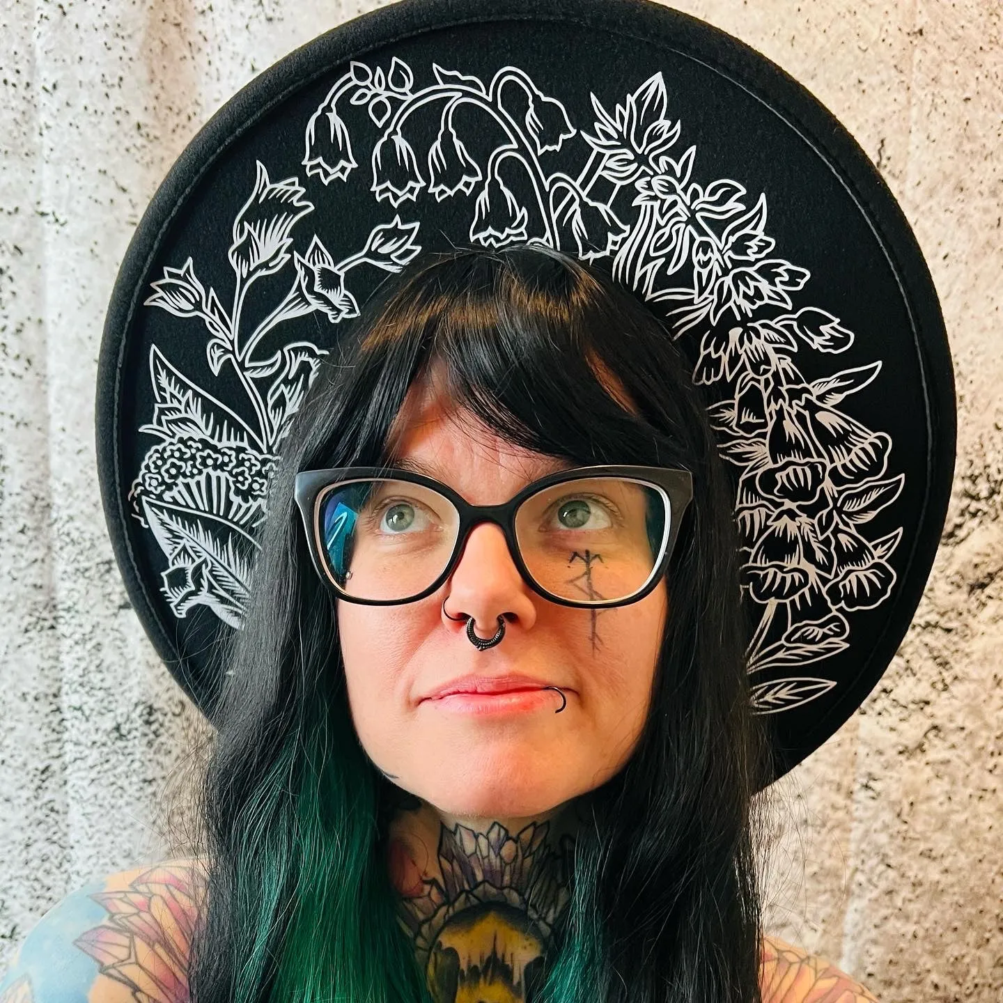 Vegan Felt Wide Brim Hat - XL Brim - "Deadly Garden"