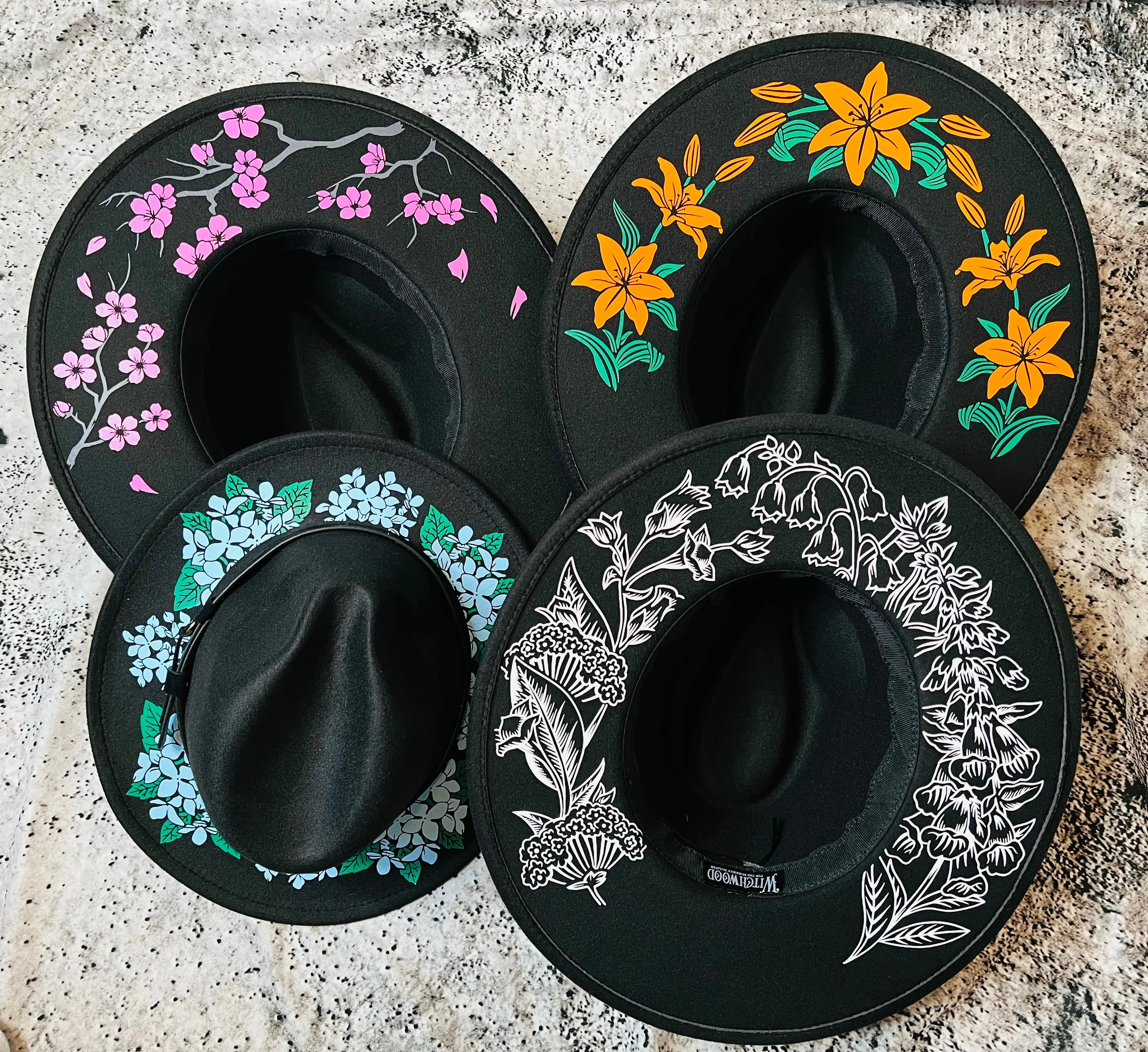 Vegan Felt Wide Brim Hat - XL Brim - "Deadly Garden"