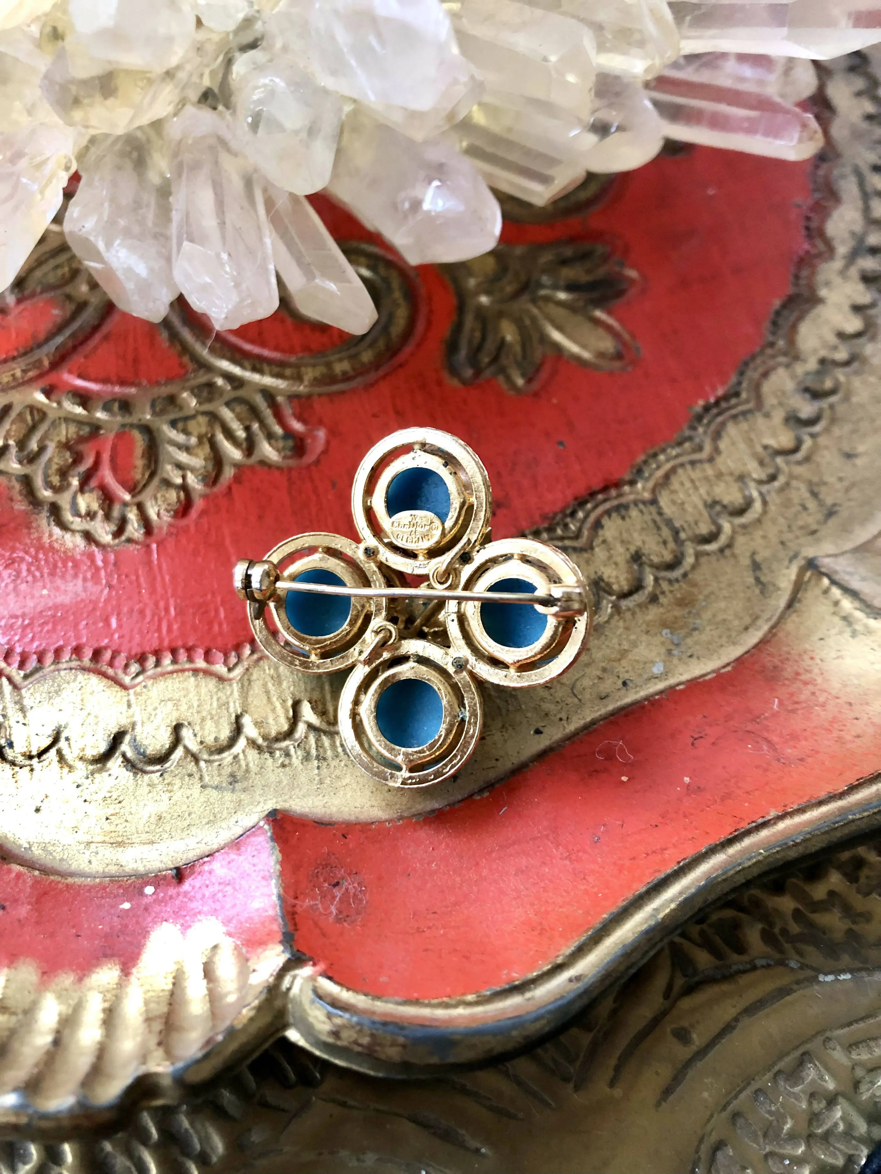Vintage 1968 Christian Dior Cabochon & Rhinestone Brooch, rare collectible