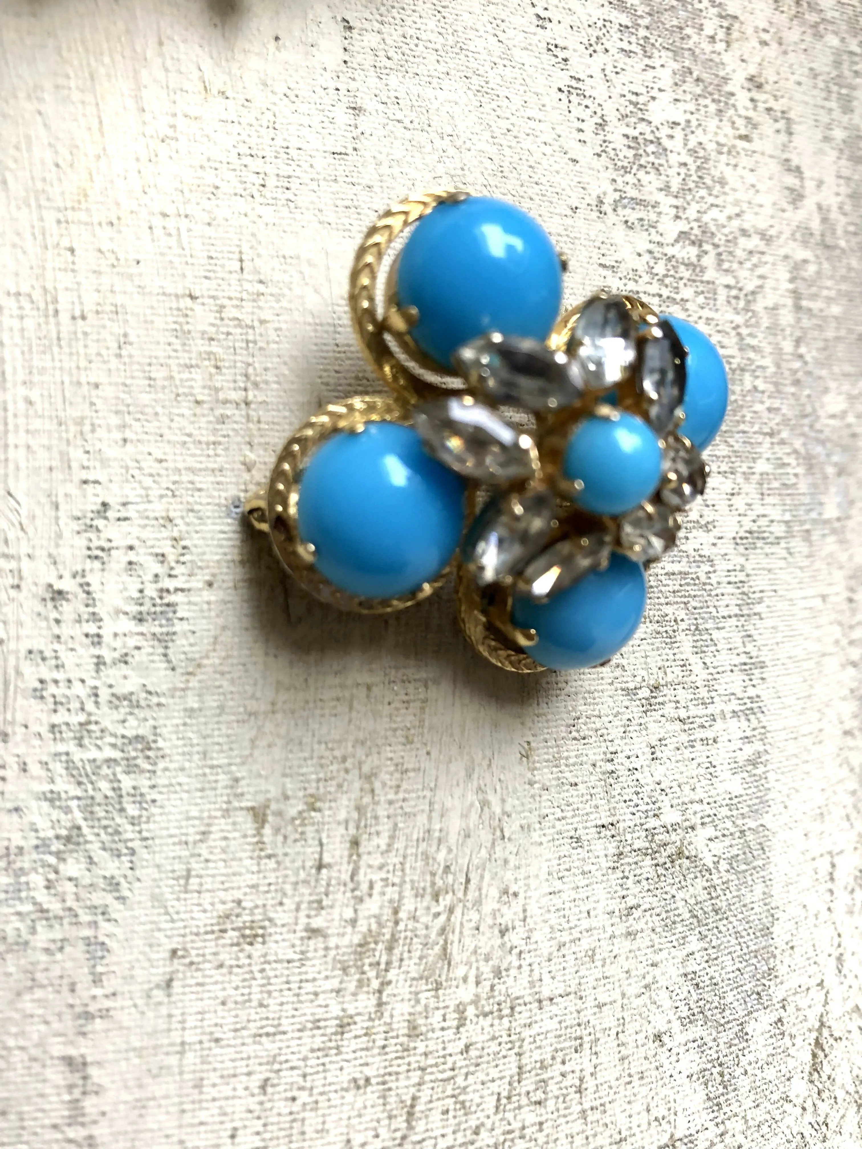 Vintage 1968 Christian Dior Cabochon & Rhinestone Brooch, rare collectible