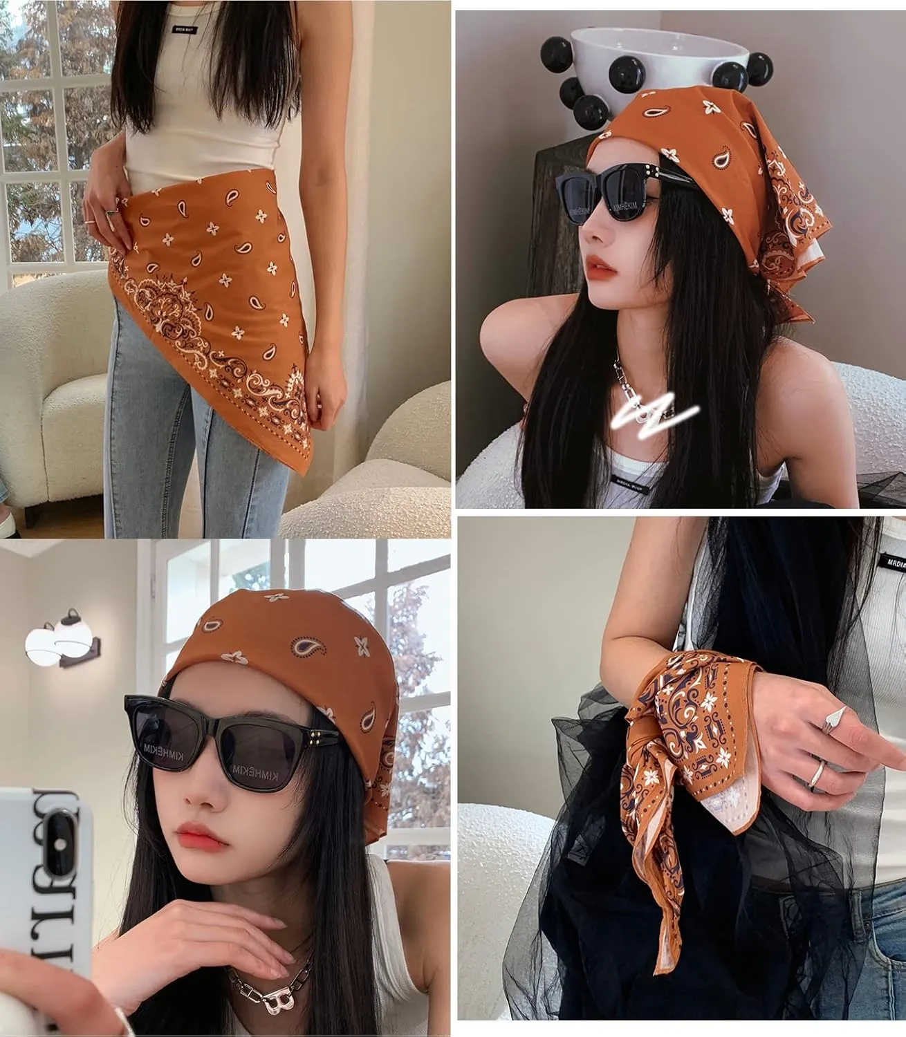 WENLOOY Square Satin Silk Feeling Hair Scarf Headscarf for Women/Men's Necktie Silk Bandanas Pocket Square