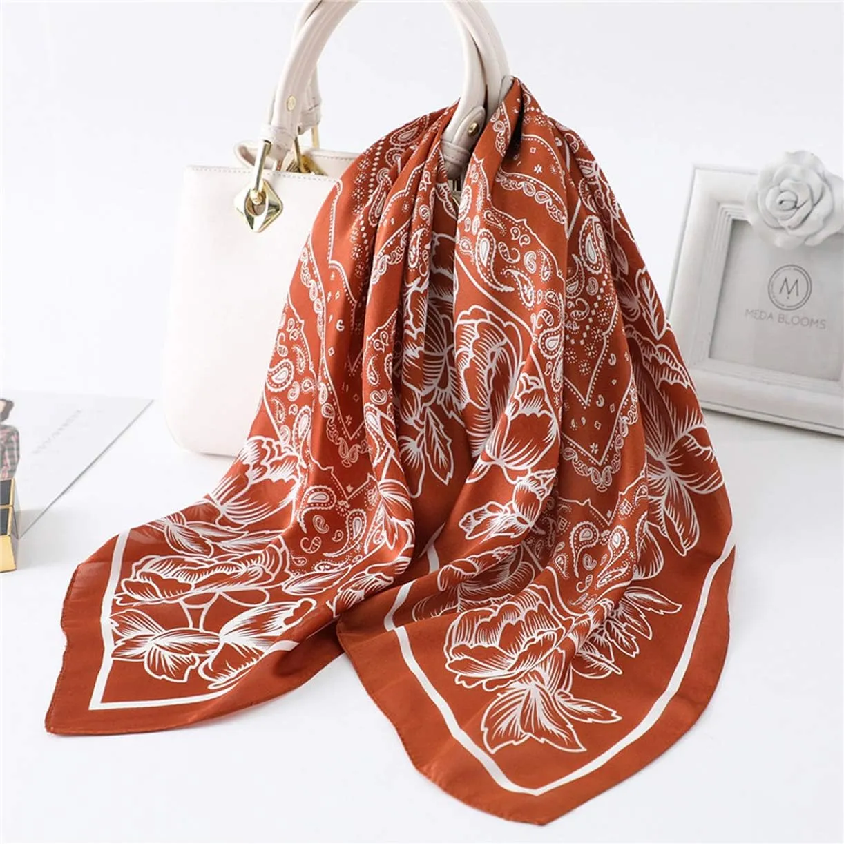 WENLOOY Square Satin Silk Feeling Hair Scarf Headscarf for Women/Men's Necktie Silk Bandanas Pocket Square