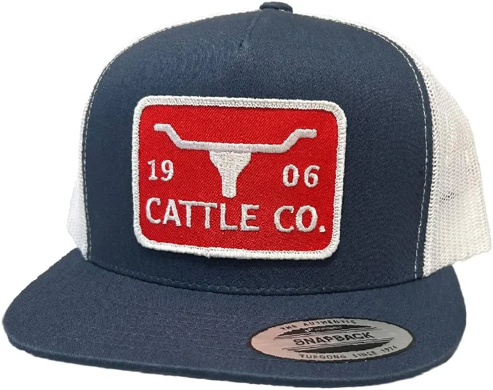 WHISKEY BENT HAT CO. Chrisholm - 5-Panel 1983/1906 Cattle Co Logo Longhorn Patch Snapback Hat