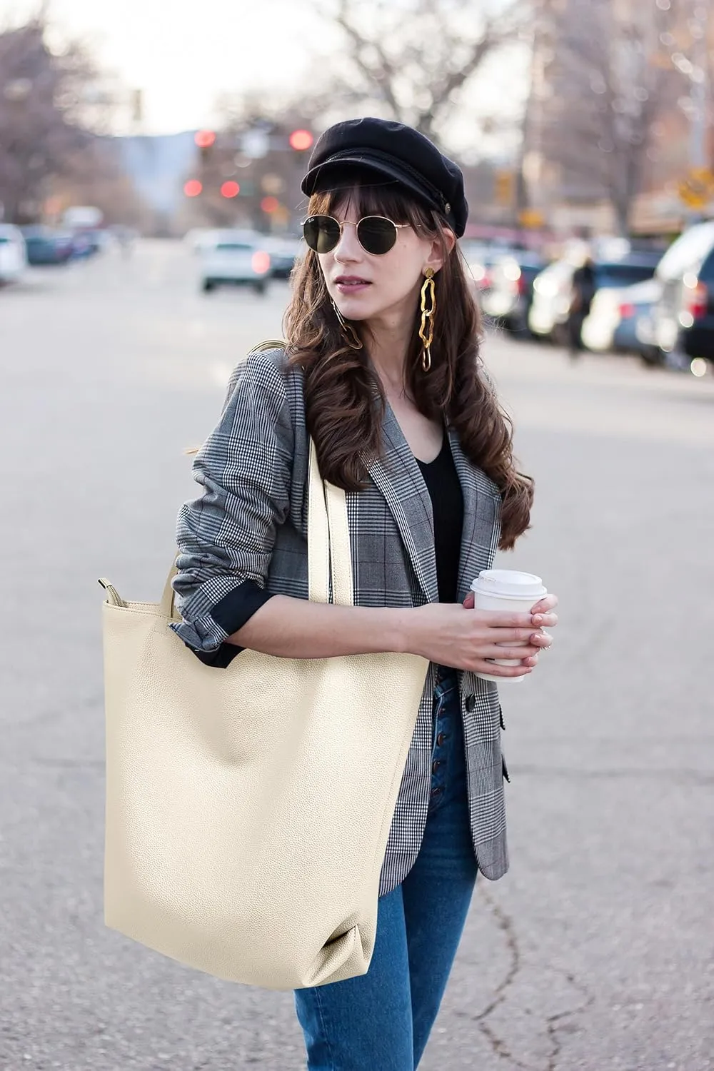 WLLWOO WLLWOO Soft PU Leather Tote Bag for Women Large Casual Hobo Handbags with Zipper Shoulder Work Bag Travel Purse