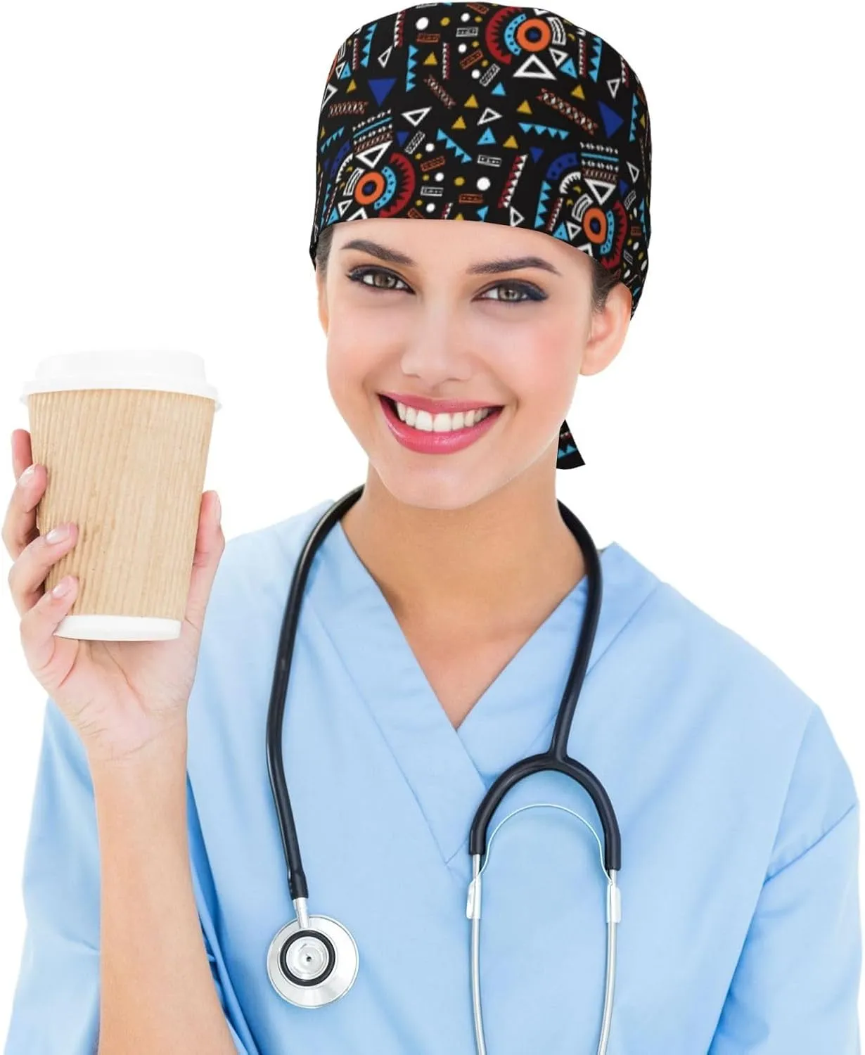 Working Cap Scrub Cap with Sweatband Adjustable Unisex Women Tie Back Hat Nurse Surgical Caps