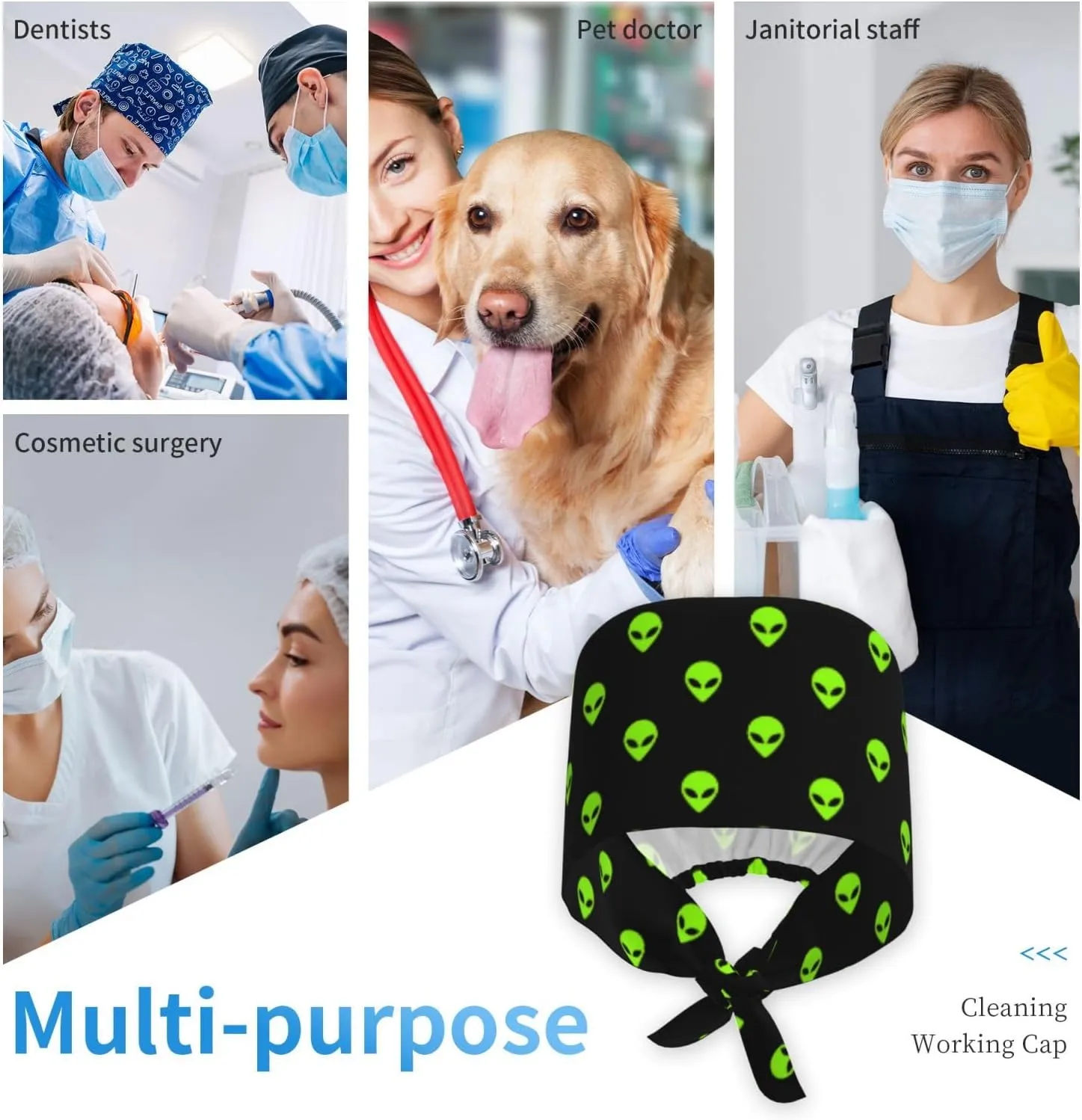 Working Cap Scrub Cap with Sweatband Adjustable Unisex Women Tie Back Hat Nurse Surgical Caps