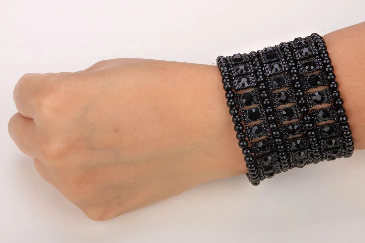 YACQ Women's Multilayer Wide Stretch Cuff Bracelets Fit Various Wrist Sizes - Soft Elastic Band - Lead & Nickle Free
